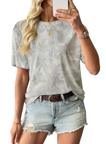 EVALESS Womens Camo Shirt Crewneck Short Sleeve Oversized Camouflage Graphic T Shirts Summer Going Out Casual Print Knit Tee Blouses Womens Cute Clothes Fashion 2026 White Medium