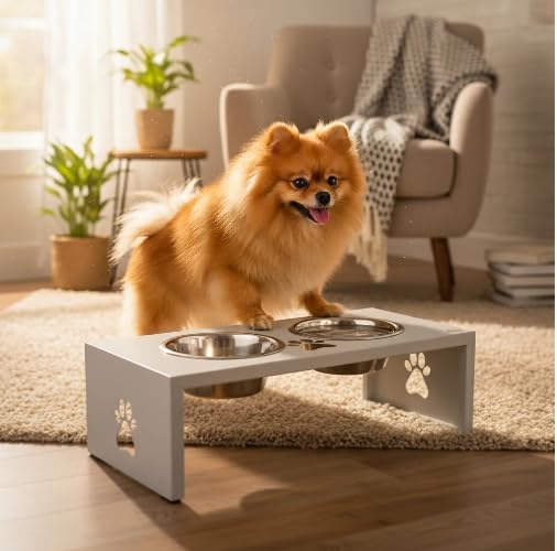 Comedouro Elevado Duplo para Pets Pequenos, Base em Alumínio com ...