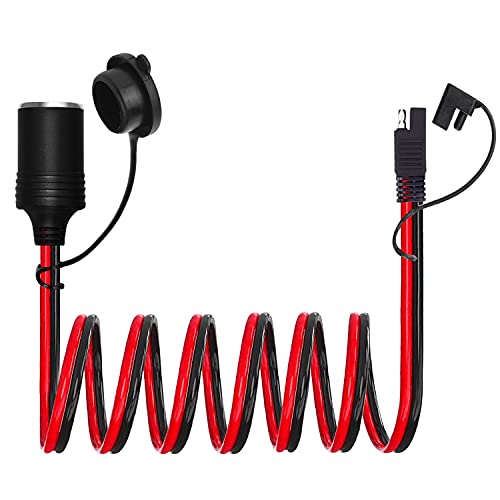 OUOU SAE to 12V Motorcycle Female Cigarette Lighter Socket Adapter Cable with SAE 2 Pin Quick Release Disconnect Connector Plug, 14 AWG Heavy Duty Extension Cable - 5ft/1.5m with Dust Cap