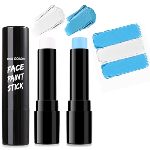 Image of BADCOLOR Argentina Light Blue White Face Body Paint Stick Set, Oil Based Fan Makeup Stick, Waterproof Sweatproof Face Paint for Football, Rugby, Softball, Baseball, Lacrosse, Sports Accessories