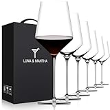OJA Red Wine Glasses Set of 6, Premium Crystal Wine Glasses Hand Blown, 17 oz, Long Stem, Thin Rim, Perfect for Daily Use, Unique Wedding Anniversary or Birthday Gift