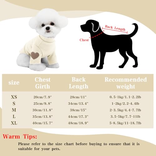 Yaopelky Sweatshirt für kleine Hunde bis mittelgroße Hunde mit Herzaufdruck Warmes Haustier Shirt auch für Katzen Welpen geeignet für Teddy Chihuahua und Schnauzer (Beige, S)