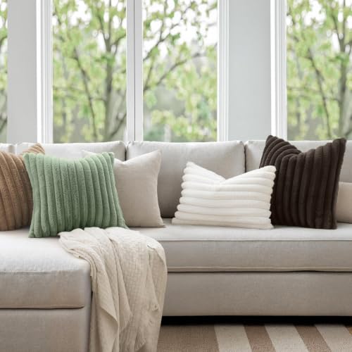 Image of MIULEE Faux Fur Decorative Throw Pillow Covers 20x20 Set of 2 Dark Brown | Modern Fall Soft Plush Couch Pillows, Cozy Fluffy Cushion Covers for Sofa Bed Living Room Home Decor