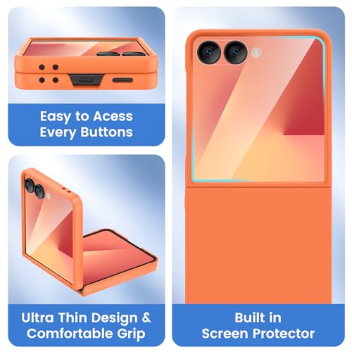 Image of Ruky for Samsung Z Flip 7 Full Body Slim Case, Orange | Protective Cover Hard PC Ultra Anti-Scratches Shockproof Wireless Charging Phone Case for Samsung Galaxy Z Flip 7, Orange