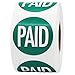 Green with White PAID Stickers, 1.5 Inches Round, 500 Labels on a Roll