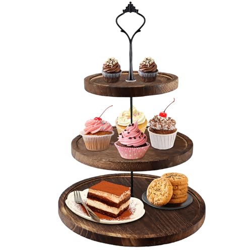 Soporte para Tartas de 3 Pisos, Soporte Madera para Magdalenas, Soporte para Cupcakes 3 Niveles, Soporte de exhibición de Pastel con Asa de...
