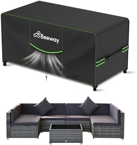 BEEWAY Gartenmöbel Abdeckung Wasserdicht V2.0 300x200x92cm, Schutzhülle Abdeckplane für Gartentische Terrassenmöbel Möbelsets - 420D Oxford Gewebe, Anti-UV, Winterfest