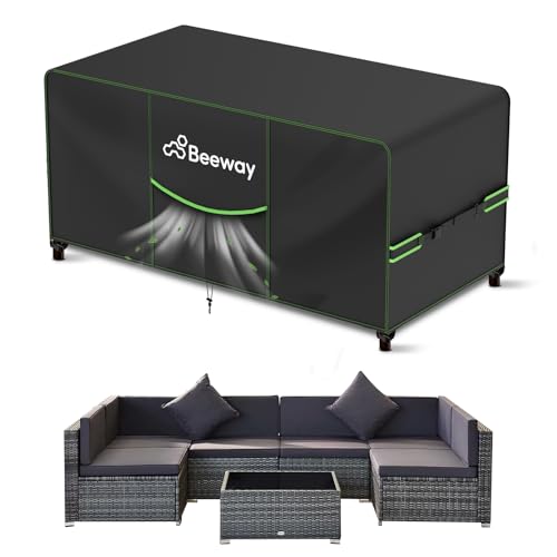 BEEWAY Gartenmöbel Abdeckung Wasserdicht V2.0 300x200x92cm, Schutzhülle Abdeckplane für Gartentische Terrassenmöbel Möbelsets - 420D Oxford Gewebe, Anti-UV, Winterfest