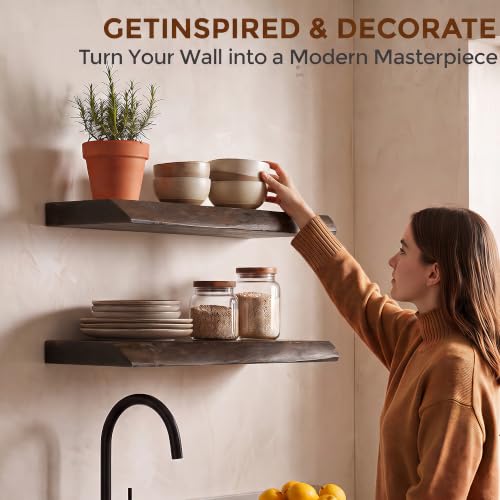 Image of Fun Memories 16 inch Elm Wood Floating Shelves for Wall, Walnut Finish, 2 Pack