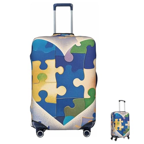 Luggage Cover Washable Elastic Suitcase Covers Autism Awareness Puzzle Pieces Heart Travel Baggage Cover Fashion Anti-scratch Suitcase Protector Decoraitve Covers Fits 18-32 Inch Luggages X-Large