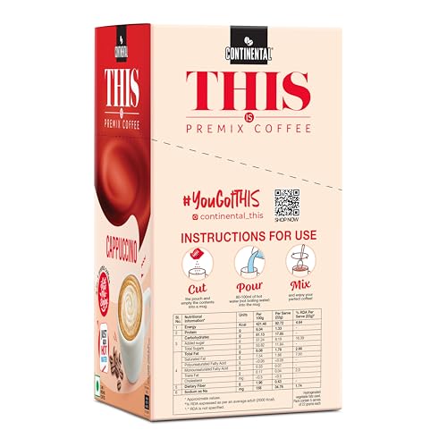 Image of Continental THIS Cappuccino Instant Coffee Powder | 110g (5 Sachets, 22g per each) | 3In1 Instant Premix Flavoured Coffe | Smooth Flavour and Rich Taste | Just Add Hot Water | Cafe Like Coffee