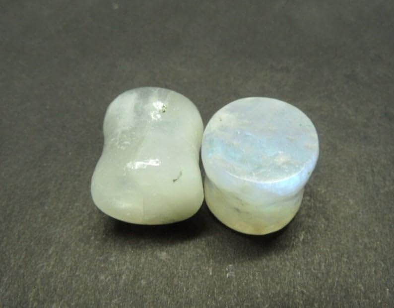 Natural Rainbow Moon Stone, Tunnels White Fire Plugs Ear Gauge & Plugs Earrings Convex & Concave