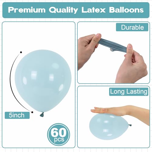 Image of Blue Balloons 5inch Pale Aqua Balloons 60pcs Mini Round Small Retro Light Dusty Fog Mist Blue Latex Balloon for Arch Garland Boho Birthday Party Decoration Wedding Baby Shower Graduation