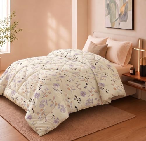 Image of HOMEKART 220 GSM Reversible Microfiber AC Comforter /Duvets for Mild Winter | All Season Single Size 3 Layered Quilted Blanket for Single Bed (230 cm x 150 cm,Off White)