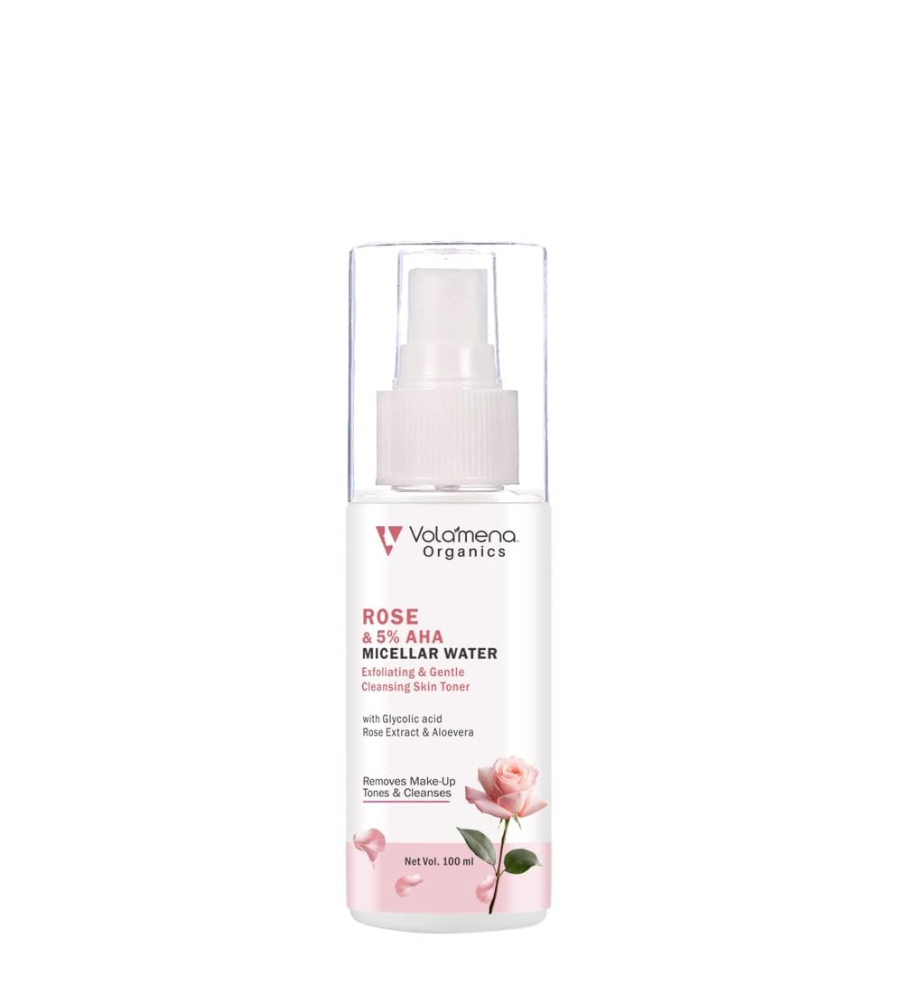 Volamena Organics Rose & 5% AHA Micellar water With Aloe Vera, Cucumber Extract For Removes Make-Up, Tones & Cleanses, 100 ml-image-48