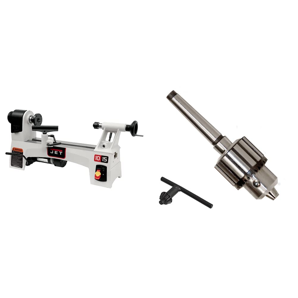 JET JWL-1015VS, 10" x 15" Wood Lathe, Variable Speed, 1Ph 115V (719110) & PSI Woodworking Products TM32 1/2-Inch Drill Chuck with #2 Morse Taper Arbor (1/2" 2MT)