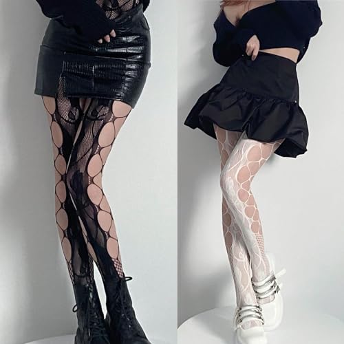 Socks,Women Sexy Side Large Hollow Out Holes Pantyhose Gothic Floral Patterned Fishnet Tights Sheer Mesh Stockings2