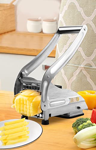 French Fry Cutter Stainless Steel , Potato Slicer Cutter, French Fry Maker with 2 Blades, Perfect for French Fries Air Fryer