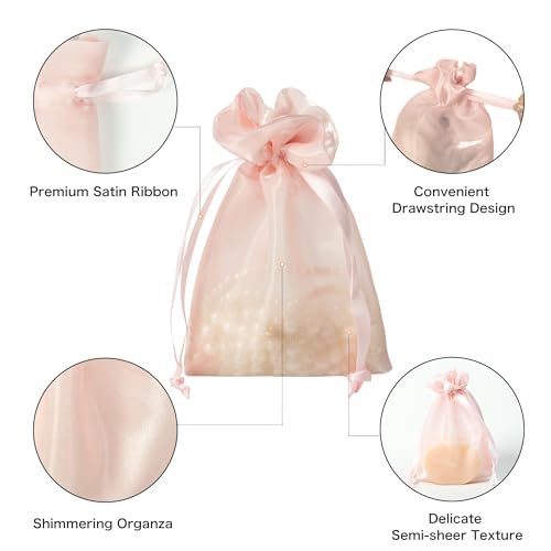 Image of QIANF 20 Pcs Pink Small Organza Bags 4X6 inch for Wedding Favors with Drawstring, Mini Mesh Gift Bags Jewelry Pouch for Candy Bridal Shower Party Favor Baby Shower Christmas