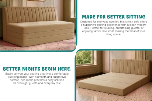 Image of Los Angeles Modern Velvet 3-Seater Sofa Cum Bed, Multipurpose Convertible Sleeper Couch Sofa for Living Room, Bedroom & Office- Golden Color