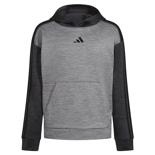 adidas Boys' Husky Pullover Hoodie Poly Hooded Sweatshirt, Black Heather