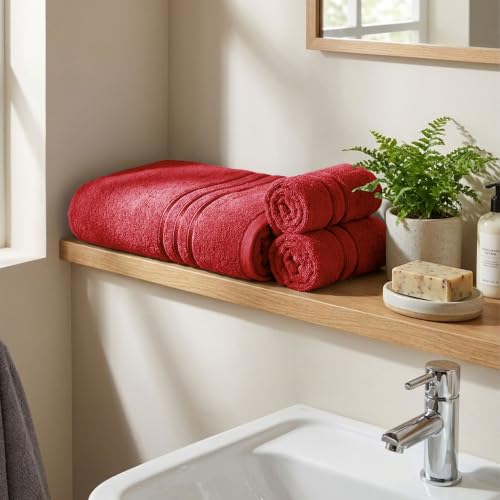 Image of MYTRIDENT Towel Set| Comfort Living | Quick Drying | Travel Friendly | for Men /Women | 3 PC Towel Set | 1 Bath (70 cm x 140 cm) 2 Hand (40 cm x 60 cm) | 100% Cotton 400 GSM - Tango Tomato