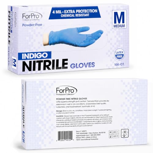 Image of ForPro Disposable Nitrile Gloves, Chemical Resistant, Powder-Free, Latex-Free, Non-Sterile, Food Safe, 4 Mil