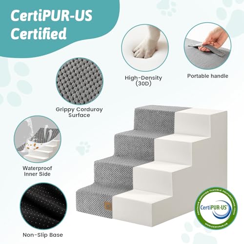 Image of COZY KISS Dog Stairs for Small Dogs 15.7 inch H, 4-Step Gentle Incline Pet Step for Couch Sofa, Non-Slip Dog Ramp for Puppy Doggie Senior Cats, 15.7x23.6x15.7 Inch, Grey