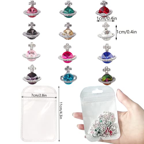 60 Pcs Nail Charms Planet Nail Rhinestones 3D Shiny Saturn Shape Nail Art Alloy Diamond Crystal Luxury Nail Ornament Gems For Girls Nail Art Diy Crafts Decoration Supplies(12 Colors) #TOP5