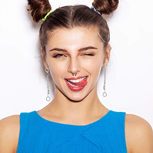 16 Pieces Dangle Hinged Hoop Earrings Stainless Steel Huggie Hinged Hoop Earrings With Long Pendant (Silver) #TOP4