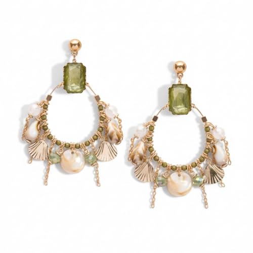 Image of SANJOYA by EVERSTYLISH Embroidered Earrings for Women | Hoop Earrings with Stones, Beads, Pearls & Glass Drops | Lightweight Ethnic & Festive Jewelry for Weddings & Parties