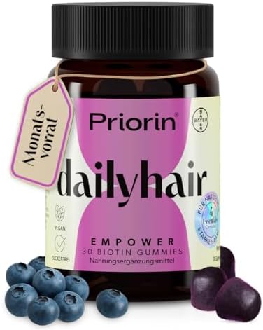 Priorin dailyhair EMPOWER Haarvitamine – Biotin-Gummies zur Unterstützung des normalen Haarwachstums* – 7.000 µg Biotin + Zink, Selen & Kürbiskernextrakt – Vegan & Zuckerfrei – 30 Gummies