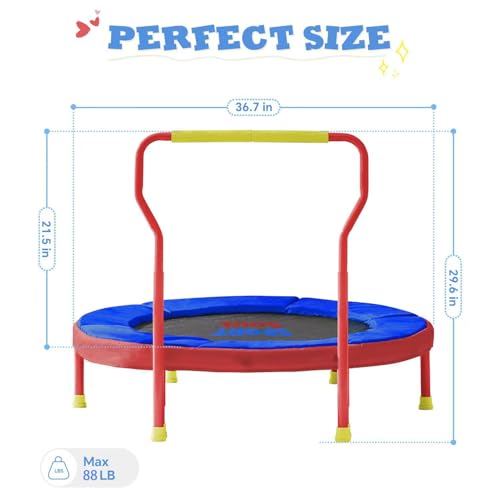 SPORTSOUL Mini Trampoline for Kids 3-6 with Super Safe Foam Handle Bar, 3ft Toddler Trampoline Indoor with No-Gap Cover for Indoor and Outdoor Red & Blue by SPORTSOUL - Image 8