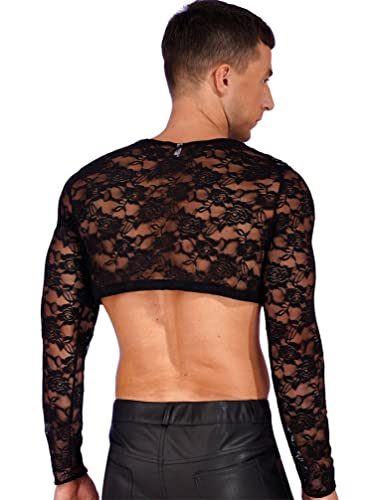 YiZYiF Sissy Mens See Through Sheer Lingerie Lace Babydoll Crop Top T Shirts Blouse Clubwear4
