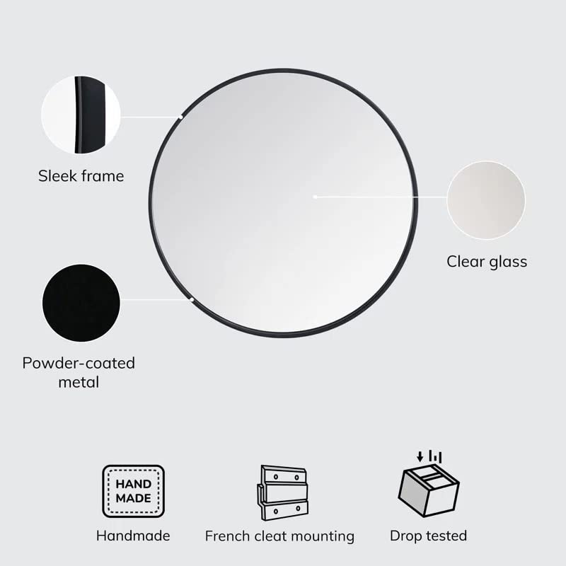 Image of RIZIK STORE Iron Metal Decorative Round Wall Mirror with Hook - HD Clear Glass, Wall Mounted for Bedroom, Living Room, Wash Basin, Vanity, Makeup & Bathroom