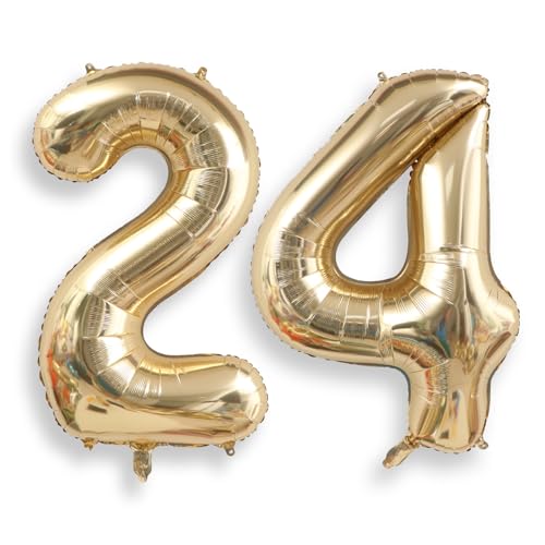 Image of AULE 40 Inch Large 24 Balloon Numbers Light Gold, Big Foil Number Balloons, Giant Helium 42 Happy Birthday Party Decorations for Man and Women, Huge Mylar Anniversary Party Supplies