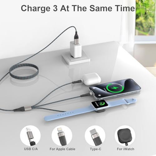 2FT Nylon Braided for Apple Watch Charger 3 in 2 - USB C/Lightning/Micro Fast Charging Cable, Compatible with iWatch Ultra/SE/9-1 & iPhone 15/14/13, Galaxy S23 (Durable Tangle-Free) — view 2