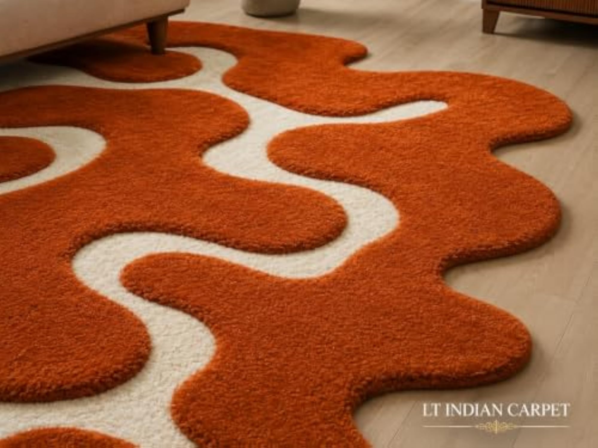 Hand-Tufted Floral Woolen Rug, Thick Loop Pile Area Rug