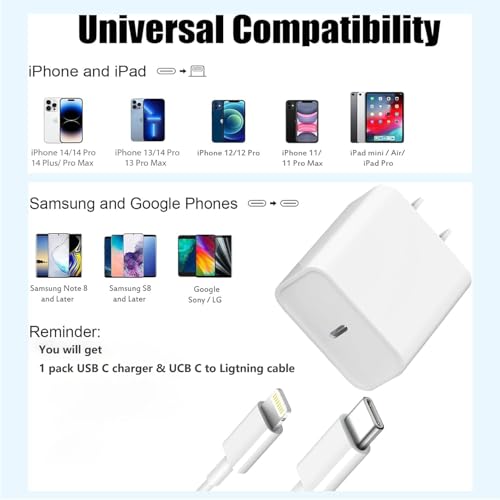 Image of iPhone Fast Charger,[Apple MFi Certified] iPhone Charger Fast Charging Apple Wall Charger Block 6FT USB C Lightning Cable Cord Type C Adapter for iPhone 14 Pro Max /13 /12 Mini /11 /10 /XS Max /XR /X /8 /7 /SE