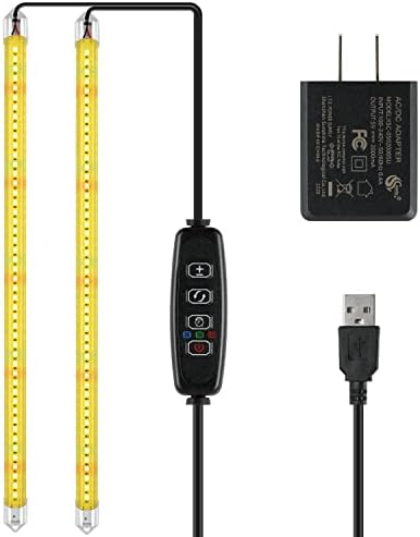 iPower 20W LED Plant Grow Light Strips Full Spectrum for Indoor Plants with Auto ON/Off 3/9/12H Timer, 10 Dimmable Levels 48 LEDs, Sunlike Grow Lamp for Hydroponics Succulent, 2 Tubes, Yellow