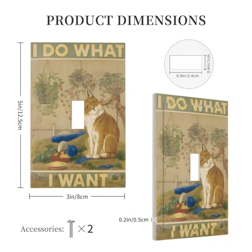 Decorative Light Switch Cover Plate Rustic Funny Cat Gardan Plant 1 Gang Wall Plate Oversized Single Toggle Wall Cover Plate Jumbo Electrical Switchplate Faceplate
