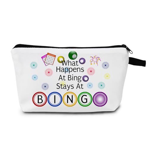 MoCaliduccious Casino Game Cosmetic Organizer What Happens at BINGO Print Makeup Bag Game Night Gifts Casino Toiletry Bag Gambling Gift for Game Lovers & Gamblers