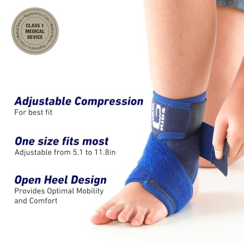 Image of Neo-G Ankle Brace for Kids - Support for Juvenile Arthritis, Joint Pain, Ankle Injuries from Gymnastics, Basketball, Volleyball - Adjustable Compression - Class 1 Medical Device - One Size - Blue