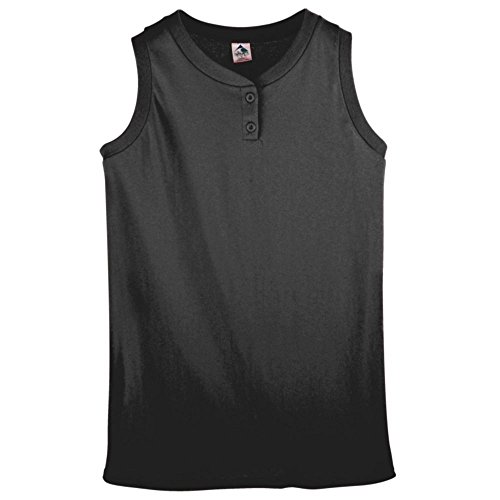Augusta Athletic Girls Sleeveless Two-Button Softball Jersey, Black, Large