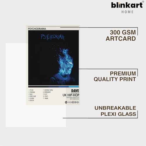 Image of BLINKART Dave - Psychodrama | Popular Music Album Hanging Wall Artwork Frames | Decoration Home Bedroom Living Room Aesthetics Artworks Spotify Song Link Qr Code With Your Photo Frame | 13x10 Inch