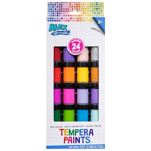 Alex: Art of Fun - Tempera Paints 24 Pack - Washable & Non-Toxic, 24 Assorted Vibrant Colors Including Metallics, Art Supplies, Adults & Kids Ages 3+