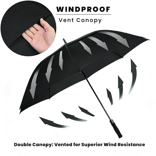Image of Golf Umbrella Large 62 /68 /72 Inch, Extra Large Oversize Double Canopy Vented Windproof Waterproof Umbrella, Automatic Open Golf Umbrella for Men and Women and Family