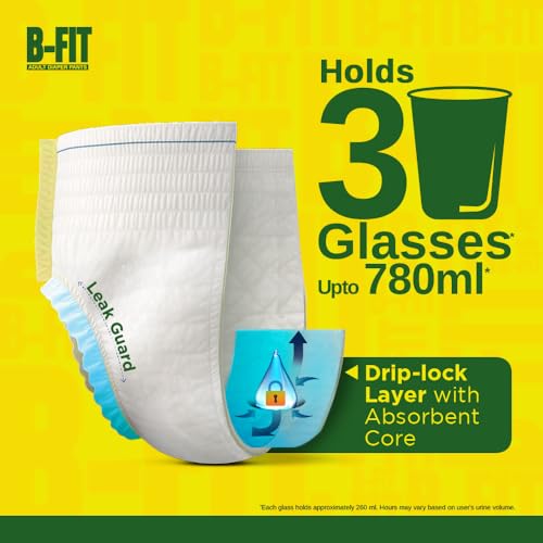 Image of B-Fit Regular Adult Diaper L Size Pants | 10 Count (Large) | Waist 30-56 inch | Unisex | Leakproof | Even Absorption | Long Protection hours | Brief-Like Fit & Soft Elastic Waist