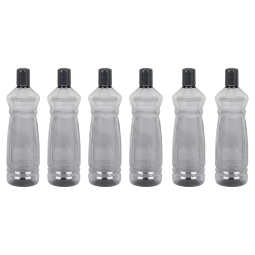 Image of PEARLPET Apple BPA-Free Plastic Water Bottle Set |Lightweight, Leak-Proof & Freezer Safe - Pack of 6 (1000ml Each), Grey