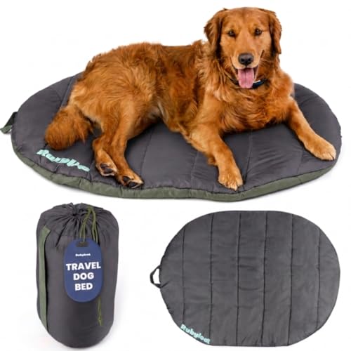 Image of Travel Dog Bed (42 inch x 30 inch) - Foldable & Packable for Travel, Road Trip, Camping - Lightweight, Water Resistant & Cozy Soft Padding - Compact, Portable & Machine Washable - Medium & Large Breeds: Black